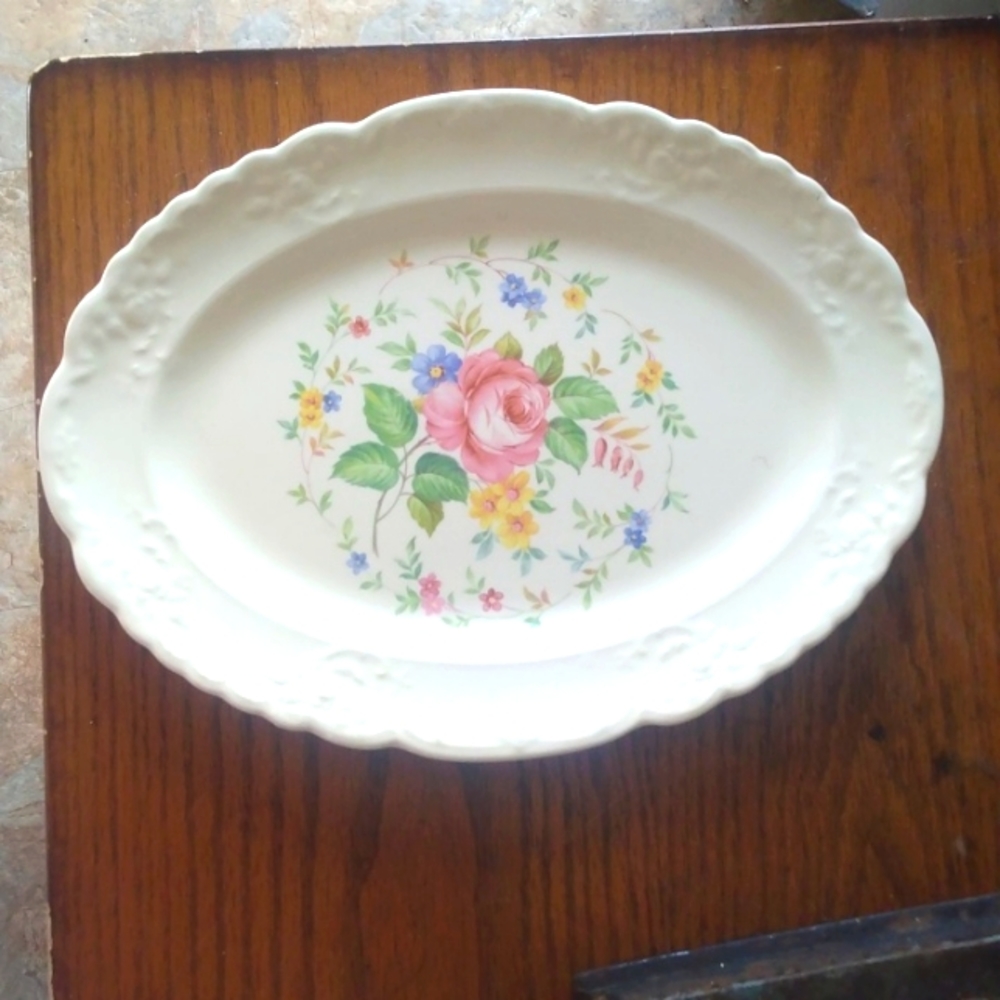 Vintage Serving Platter Taylor Smith Taylor China Cream with Rose and Flowers